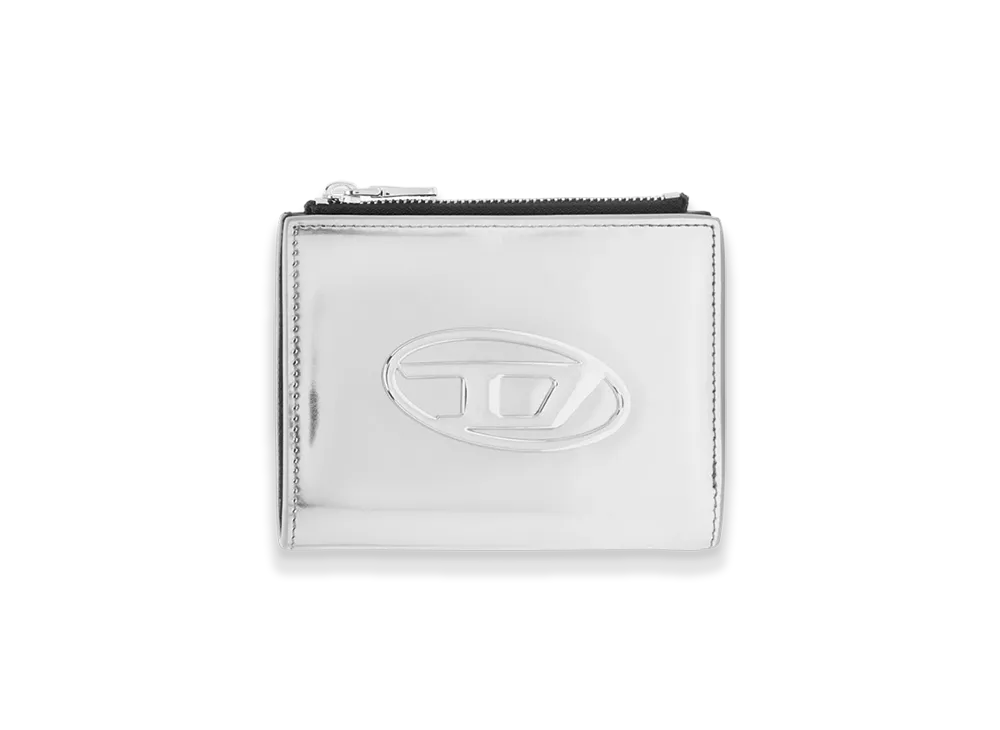 Diesel Bi-Fold Zip Cow Leather Bifold Wallet "Silver"