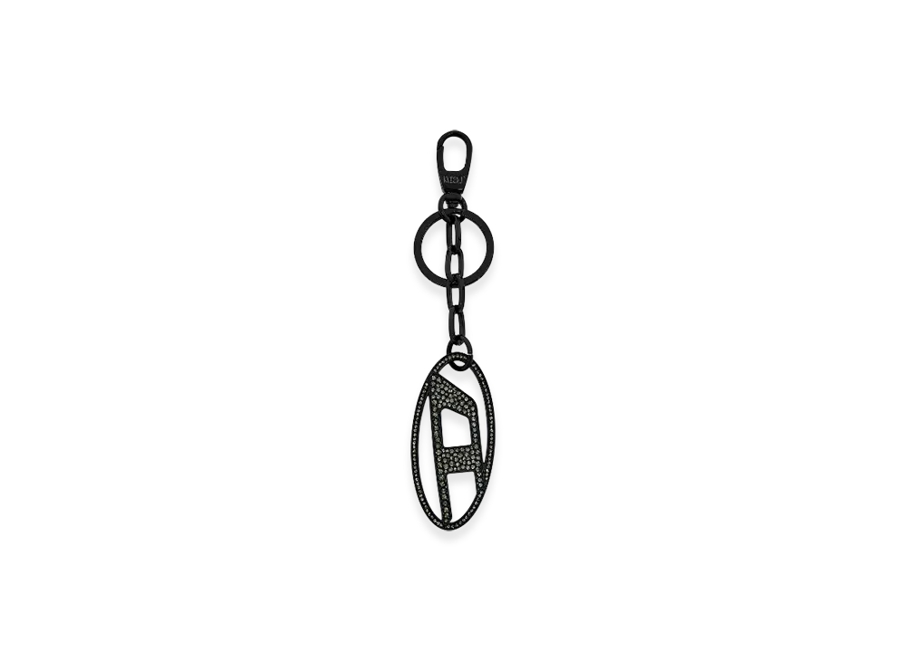 Diesel Holy-C Metal Oval D Keyring With Crystals "Black"