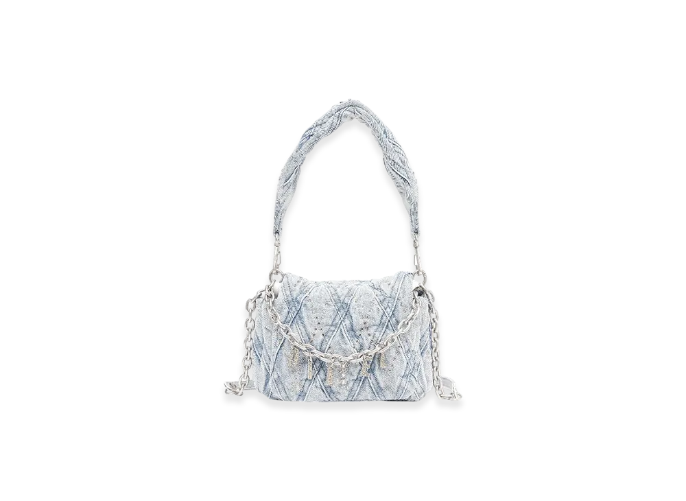 Diesel Charm-D Shoulder S Denim Quilted Jeweled Shoulder Bag S "Light Blue"