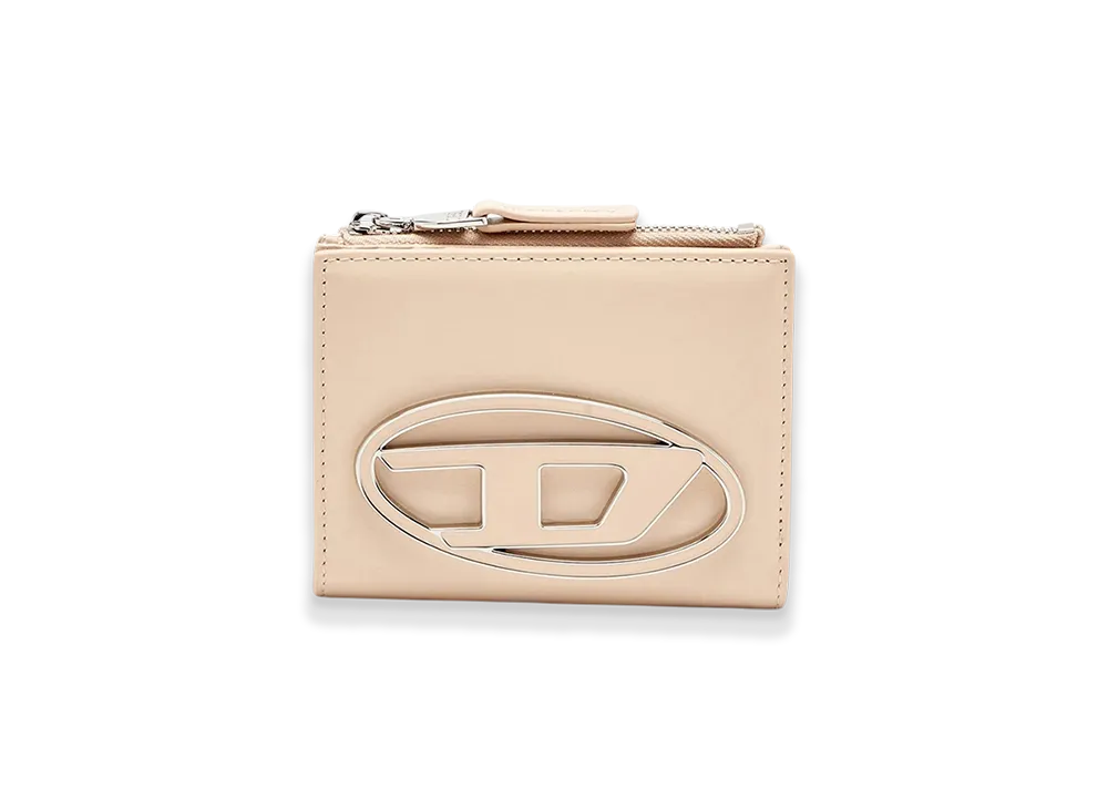 Diesel 1Dr Bi-Fold Zip Ii Small Leather Wallet With Logo Plaque "Beige"
