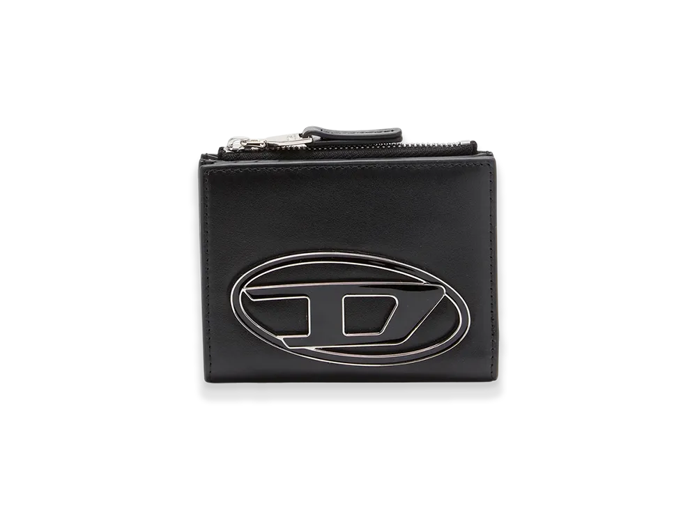 Diesel 1Dr Bi-Fold Zip Ii Small Leather Wallet With Logo Plaque "Black"