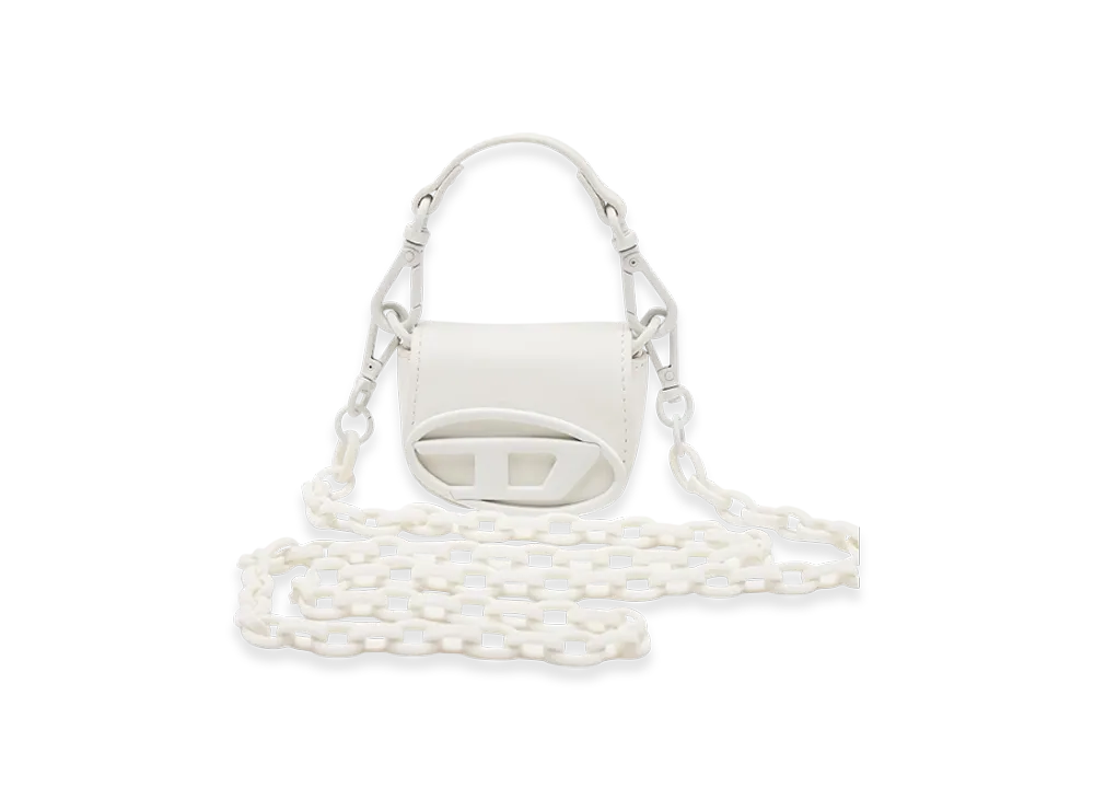 Diesel 1Dr XXS Chain Iconic Micro Bag Charm In Matte Leather "White"