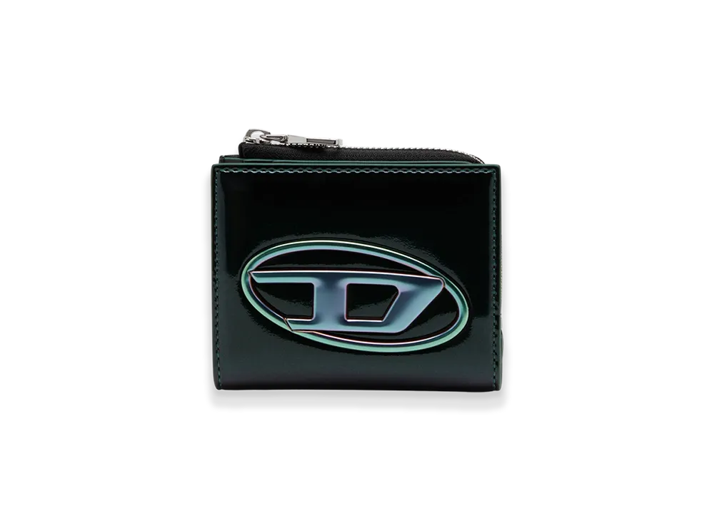 Diesel 1Dr Card Holder Zip L Iridescent Bi-Fold Card Holder "Green Blue"