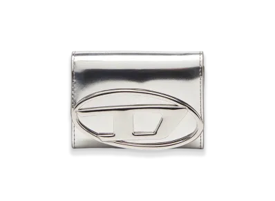 Diesel 1Dr Card Holder Bi-Fold Zip Iii Bi-Fold Card Holder In Mirrored Leather "Silver"