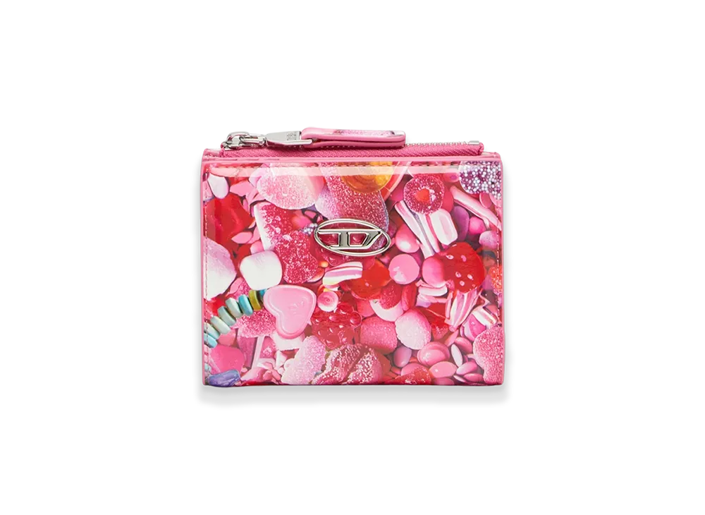 Diesel Play Bi-Fold Zip Ii Small Wallet In Printed Glossy Pu "Pink White"