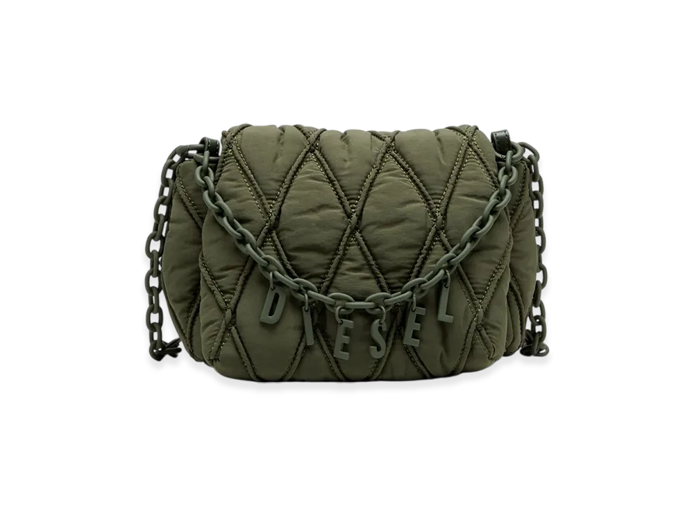 Diesel Charm-D Shoulder S Charm-D S-Small Shoulder Bag In Quilted Nylon "Dark Green"