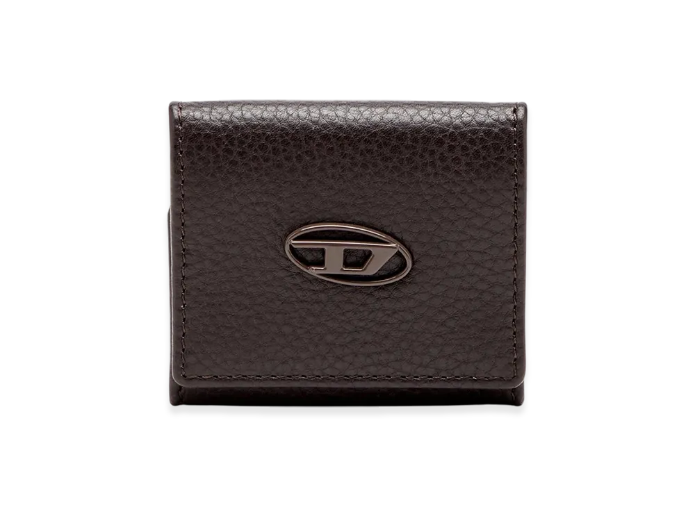 Diesel Hissu Evo Coin Case Coin Purse In Grainy Leather "Dark Brown"