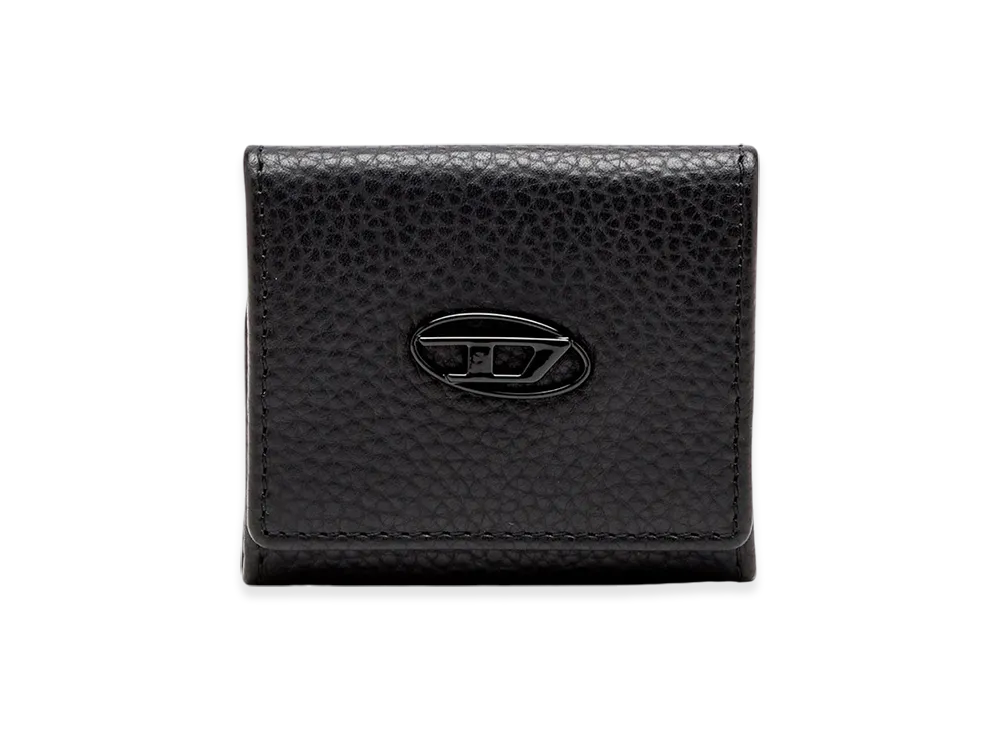 Diesel Hissu Evo Coin Case Coin Purse In Grainy Leather "Black"