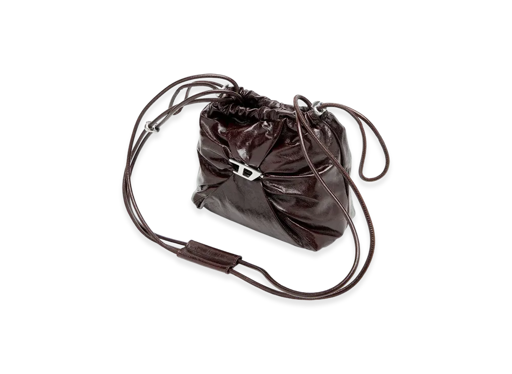 Diesel Scrunch-D Bucket Scrunch-D-Bucket Bag In Shiny Wrinkled Leather "Brown"