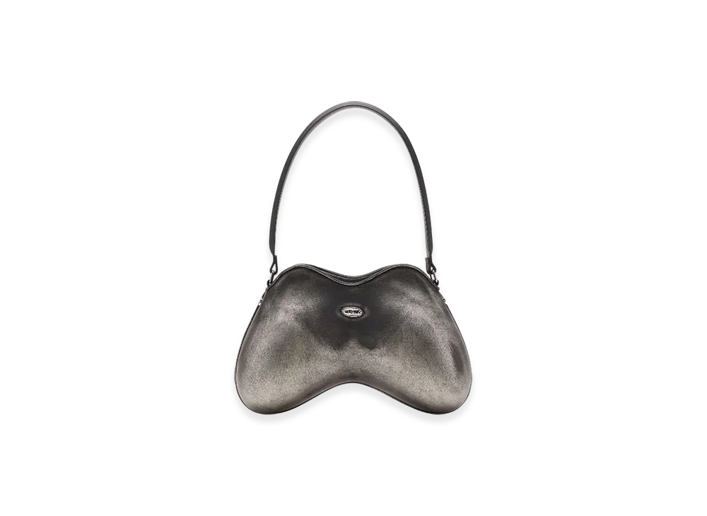 Diesel Double-D Shoulder Double-D-Rigid Shoulder Bag In Brushed Pu "Black Silver"