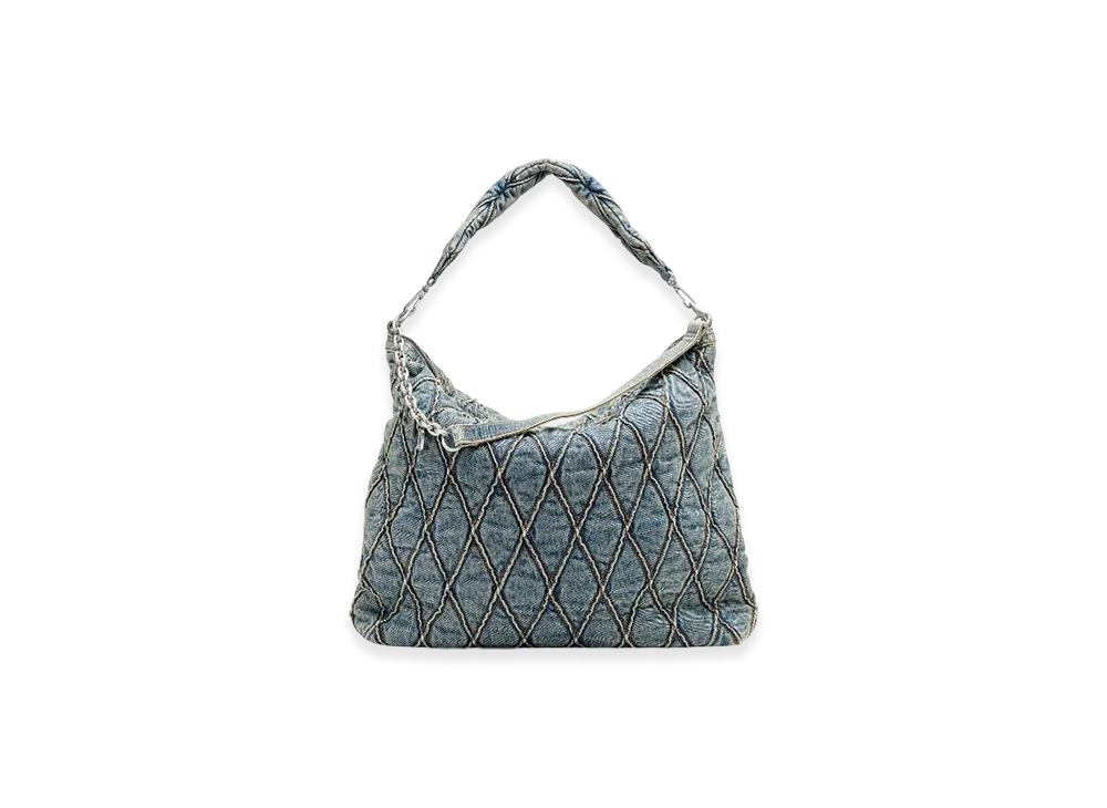 Diesel Charm-D Hobo Charm-D-Large Hobo In Argyle Quilted Denim "Blue"