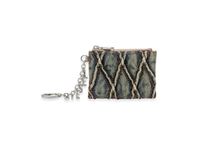 Diesel Card Holder With Chain Card Holder In Argyle Quilted Denim "Blue"