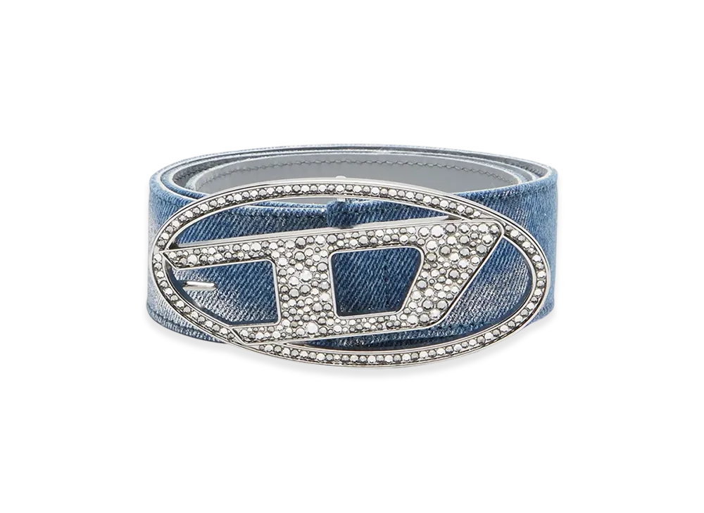 Diesel B-1Dr Strass Belt In Foiled Denim And Leather "Light Blue"