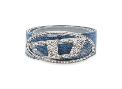 Diesel B-1Dr Strass Belt In Foiled Denim And Leather "Light Blue"