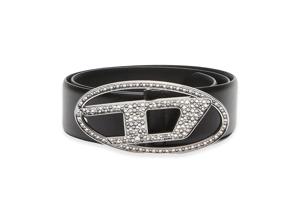 Diesel B-1Dr Strass 4Cm Leather Belt With Crystal Buckle "Black"