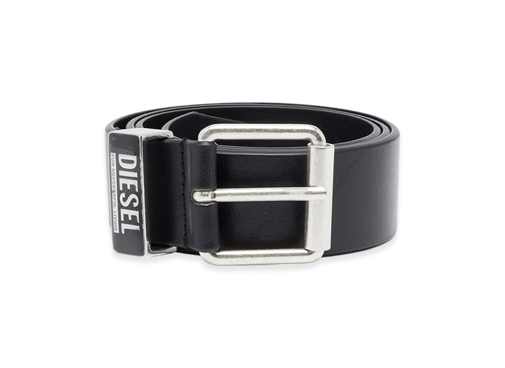 Diesel B-Glossy Loop 40 3.9Cm Leather Belt With Enamelled Logo Loop "Black"