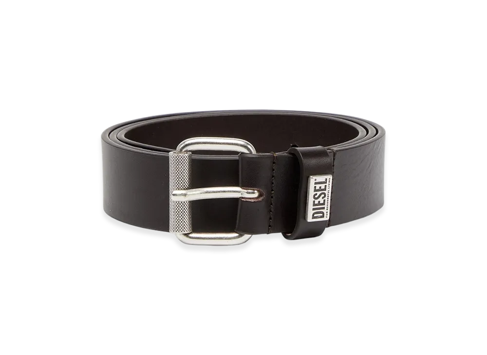 Diesel B-Biscotto-Loop 3.5Cm Leather Belt With Logo Plaque "Dark Brown"