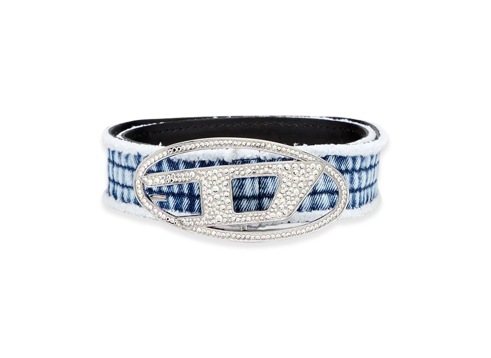 Diesel B-1Dr Strass 3.9Cm Denim And Leather Belt With Crystal Buckle "Blue"