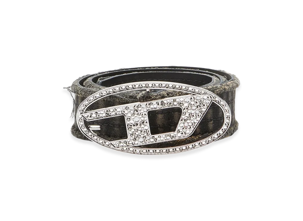 Diesel B-1Dr Strass Canvas And Leather Belt With Crystals "Black"