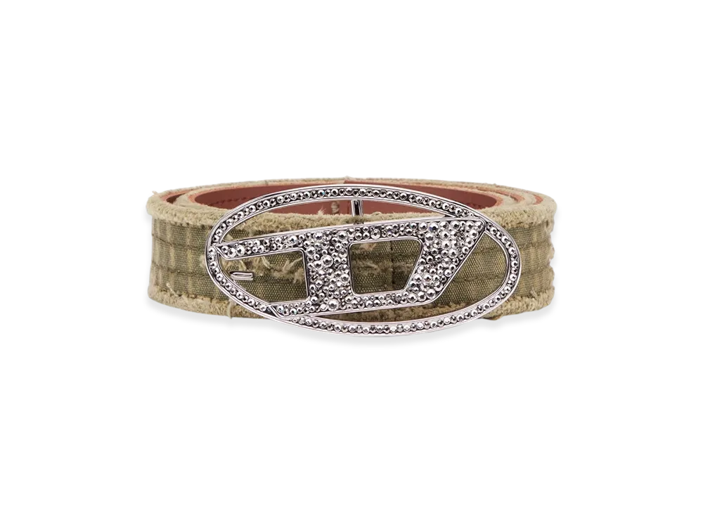 Diesel B-1Dr Strass Canvas And Leather Belt With Crystals "Military Green"