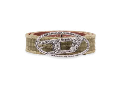 Diesel B-1Dr Strass Canvas And Leather Belt With Crystals "Military Green"