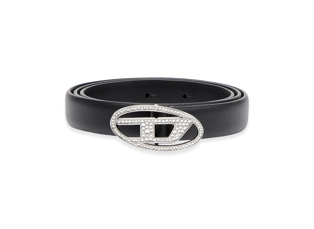 Diesel B-1Dr Strass 20 1.9Cm Slim Leather Belt With Crystal Buckle "Black"