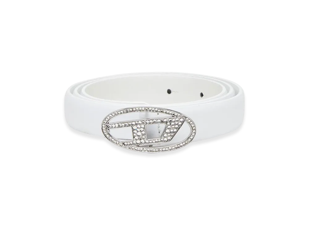 Diesel B-1Dr Strass 20 1.9Cm Slim Leather Belt With Crystal Buckle "White"