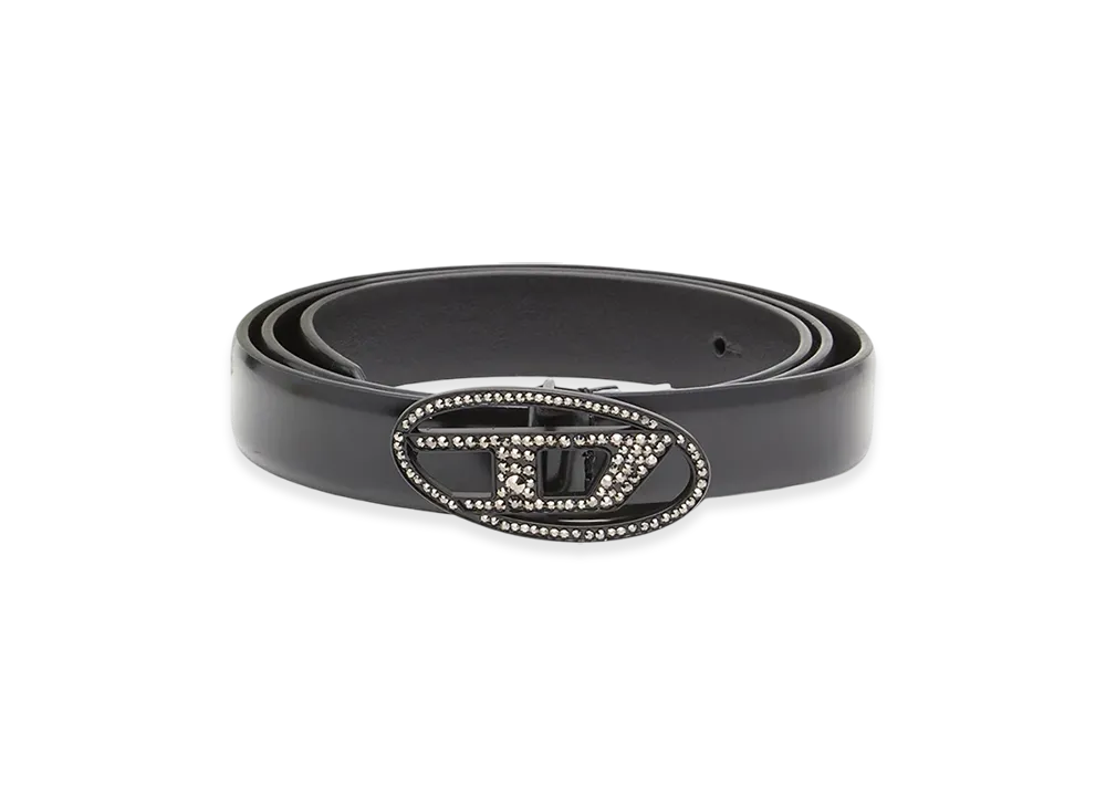 Diesel B-1Dr Strass 20 Leather Belt With Rhinestone Buckle "Black"