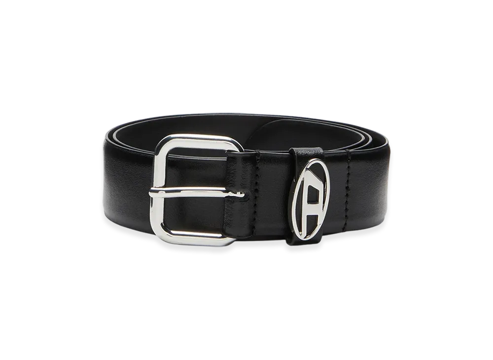 Diesel B-1Dr Oval D Loop 3.9Cm Logo-Plaque Embellished Leather Belt "Black"