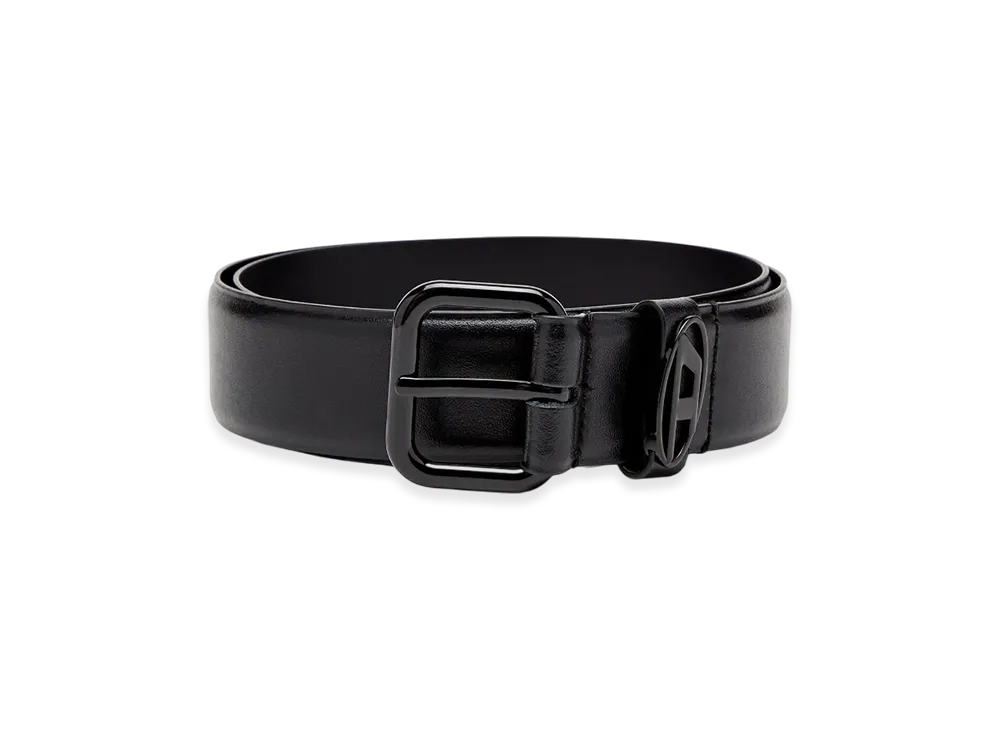 Diesel B-1Dr Oval D Loop 3.9Cm Logo-Plaque Embellished Leather Belt "Bright Black"