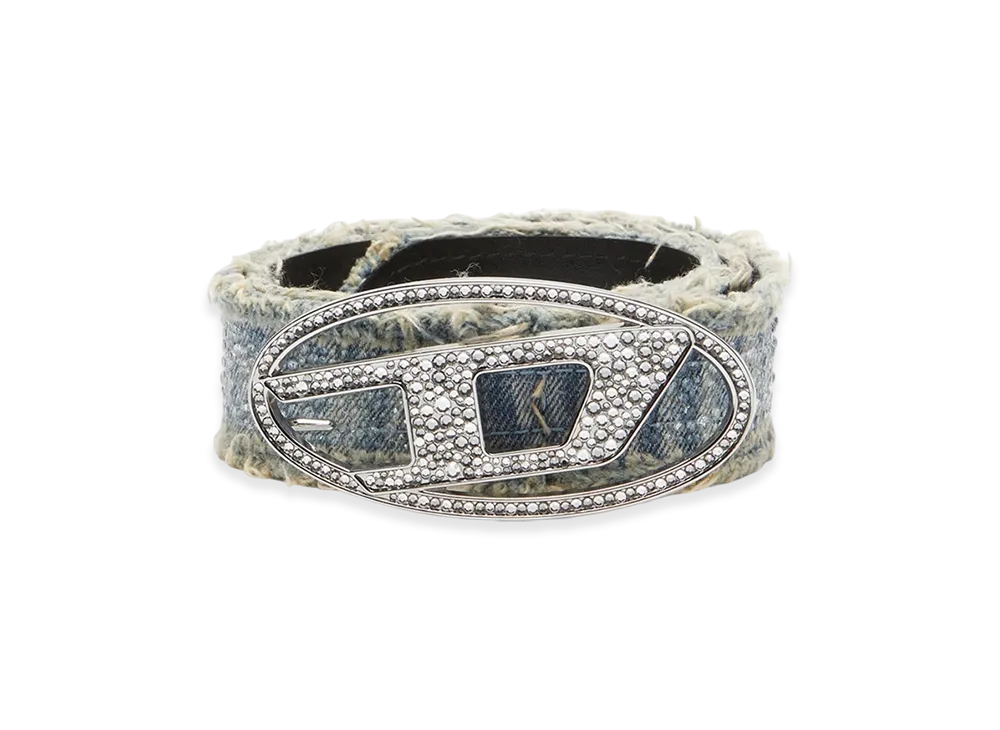 Diesel B-1Dr Strass 4Cm Leather-Backed Denim Belt With Crystals "Blue"