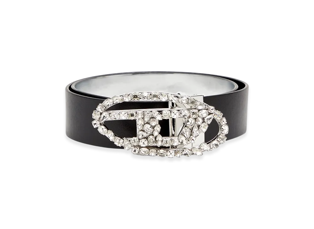 Diesel B-1Dr W Rev 4Cm Reversible Leather Belt With Crystal Buckle "Black"