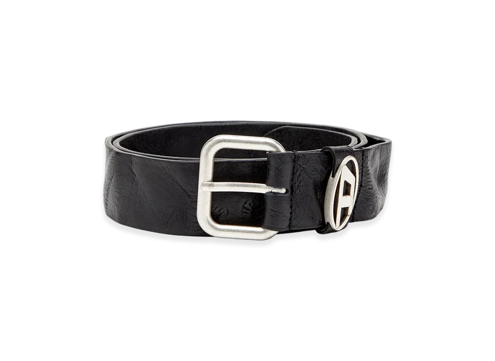Diesel B-1Dr Oval D Loop 3.9Cm Logo-Plaque Wrinkled Leather Belt "Black"