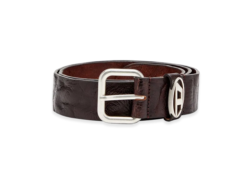 Diesel B-1Dr Oval D Loop 3.9Cm Logo-Plaque Wrinkled Leather Belt "Dark Brown"