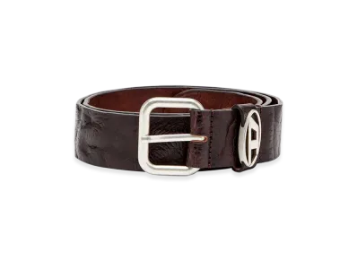Diesel B-1Dr Oval D Loop 3.9Cm Logo-Plaque Wrinkled Leather Belt "Dark Brown"