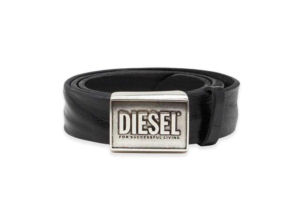Diesel B-Metal Biscotto Leather Belt 4 Cm With Logo Plaque "Black"