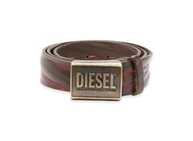 Diesel B-Metal Biscotto Leather Belt 4 Cm With Logo Plaque "Brown"