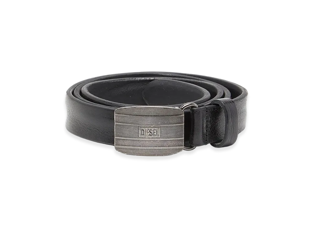 Diesel B-Biscotto Striped 2 Cm Leather Belt With Logo Buckle "Black"