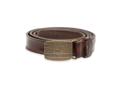 Diesel B-Biscotto Striped 2 Cm Leather Belt With Logo Buckle "Brown"