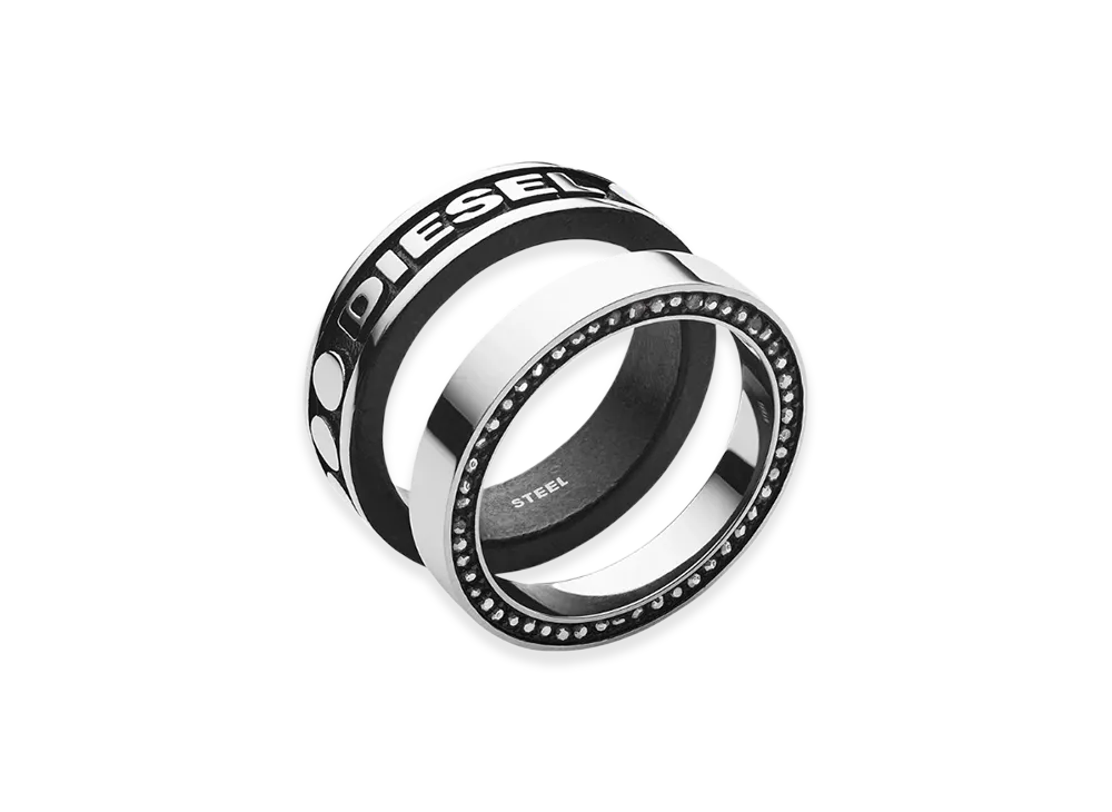 ディーゼル Dx1170 ジュエリー リング "シルバー ブラック"