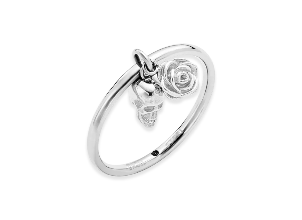 Diesel Dx1602040 Stainless Steel Skull Charm Ring "Silver"