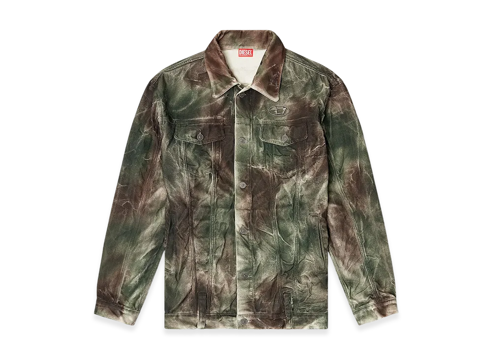 Diesel x Thug Club J-Thug-Jkt Trucker Jacket In Crinkled Camo Canvas "Brown/Green"