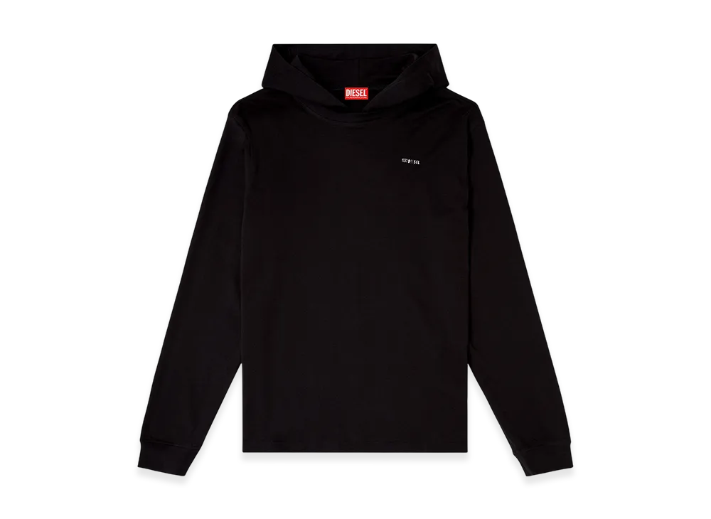 Diesel T-Bill-Ls-Hood-Met Hooded Long Sleeve T-Shirt "Black"