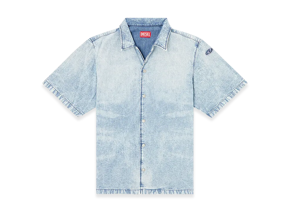 Diesel D-Nabil-S4 Bowling shirt in marbled denim "Light Blue"