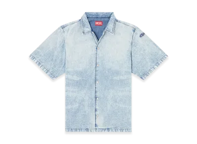Diesel D-Nabil-S4 Bowling shirt in marbled denim "Light Blue"