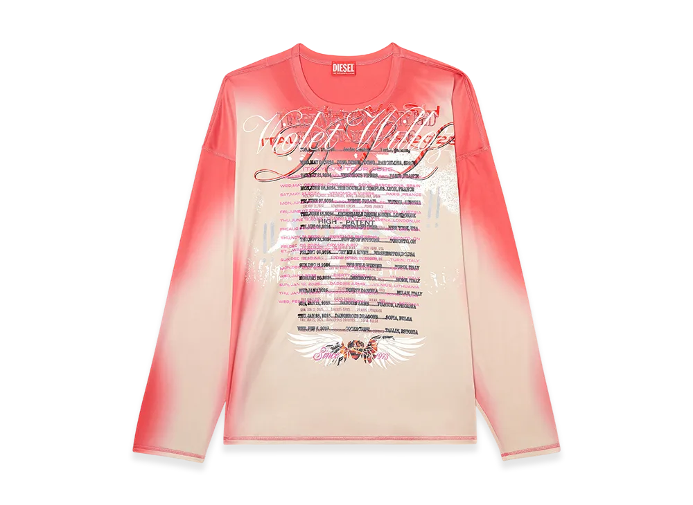 Diesel T-Olavi-Bb Long-sleeve tech-jersey T-shirt with lyrics print "Pink/White"