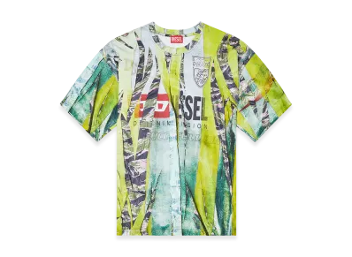 Diesel T-Boxt-R13 T-shirt with trompe l'oeil cracked print "Green/Yellow"