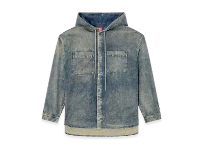 Diesel D-Dewny-Hood-S2 Overshirt in marbled coated denim "Medium Blue"