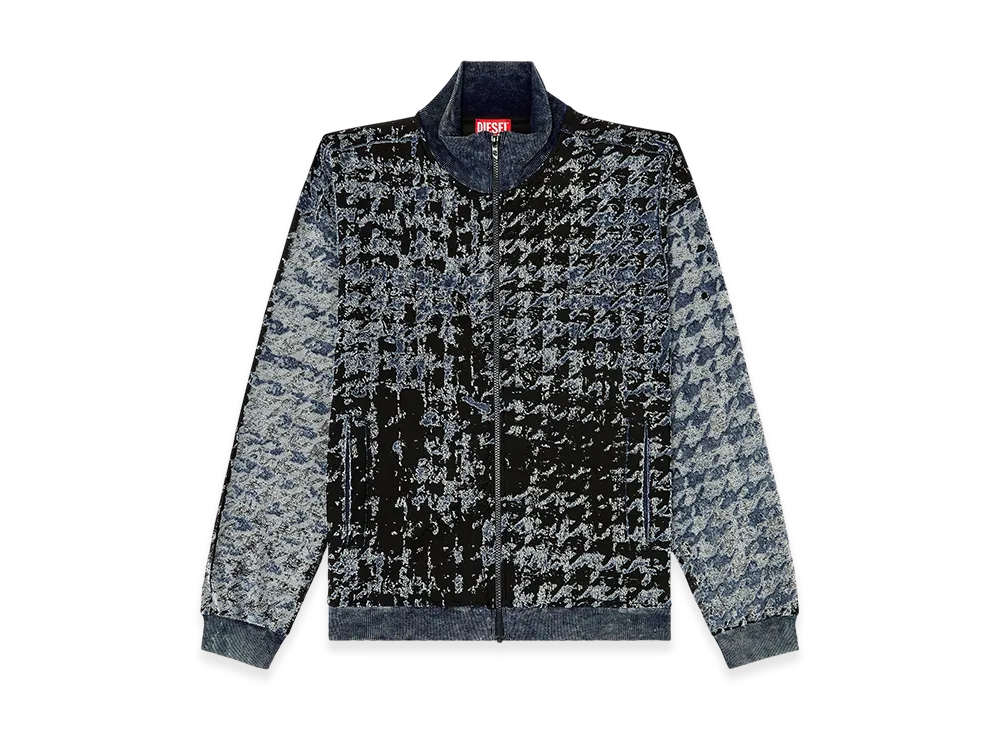 Diesel S-Corr Devore houndstooth zip-up top "Black/Blue"