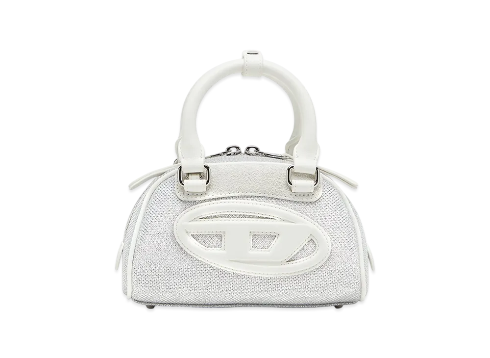 Diesel 1dr Dome Mini Bowling Bag In Lurex Fabric "White/Grey"